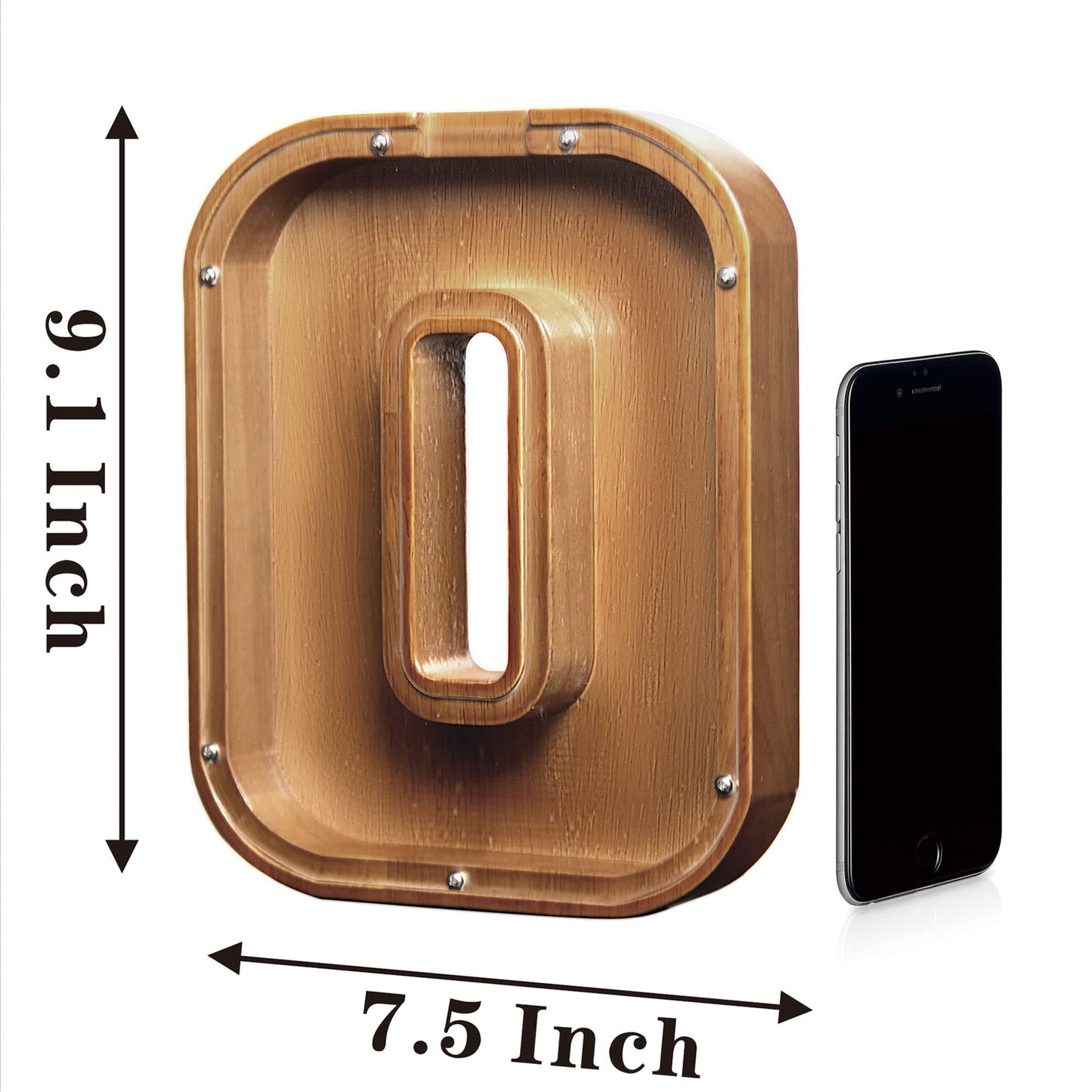 AORCMITN Large Wooden Letter Coin Bank — Personalized Alphabet Piggy Bank (9.2-Inch)