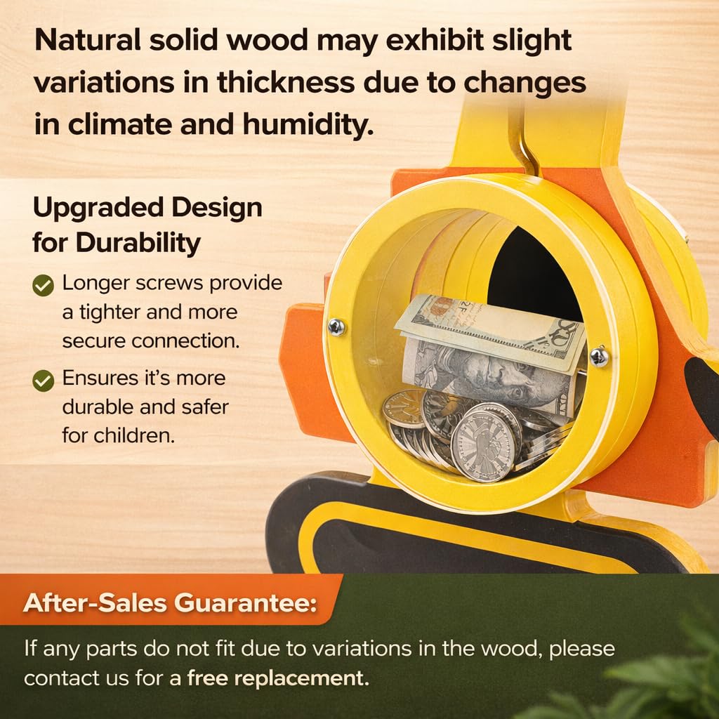 AORCMITN Wooden Excavator Piggy Bank for Kids – Interactive, Personalizable Saving Toy