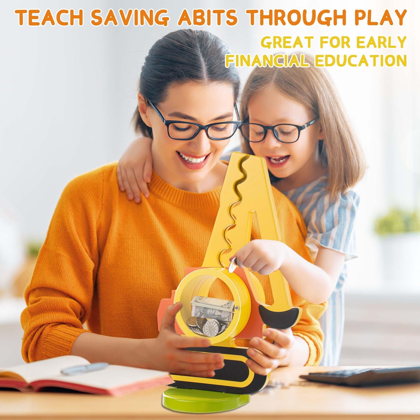 AORCMITN Wooden Excavator Piggy Bank for Kids – Interactive, Personalizable Saving Toy