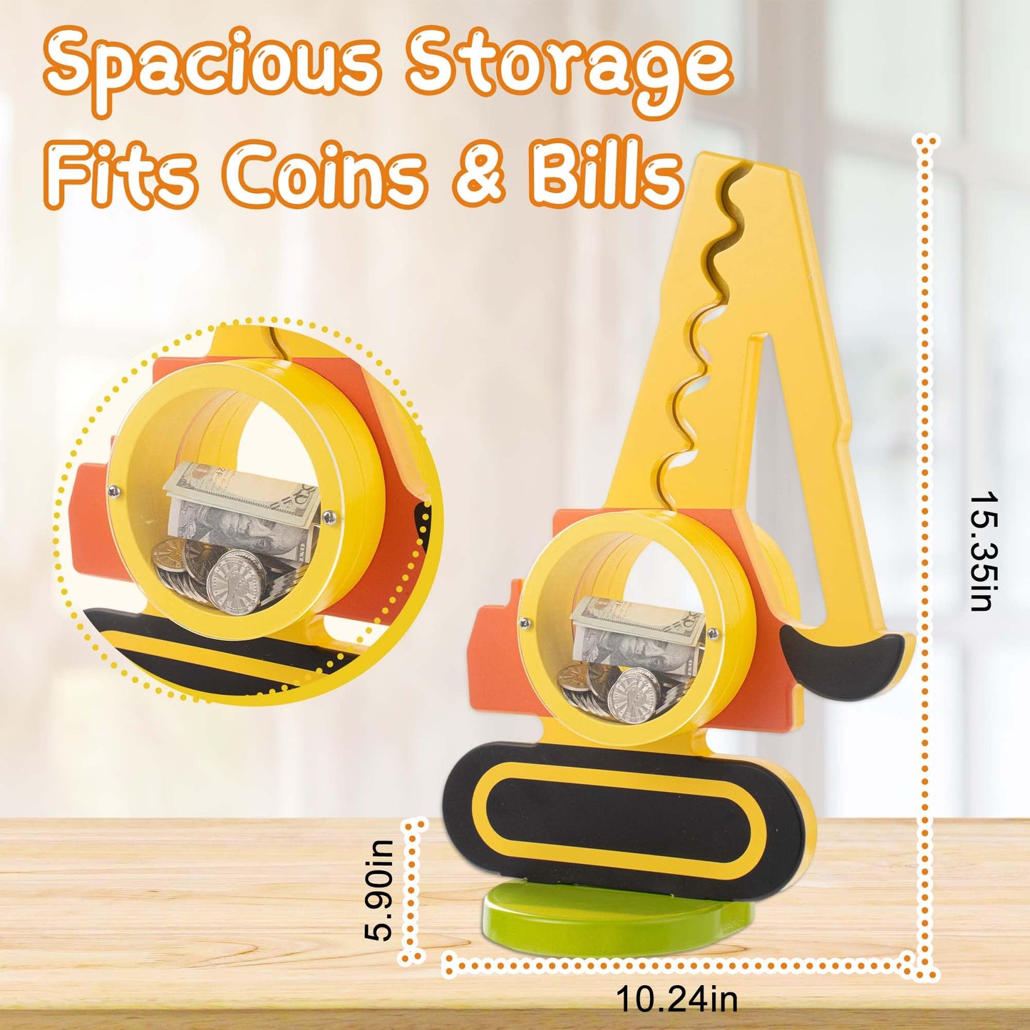 AORCMITN Wooden Excavator Piggy Bank for Kids – Interactive, Personalizable Saving Toy