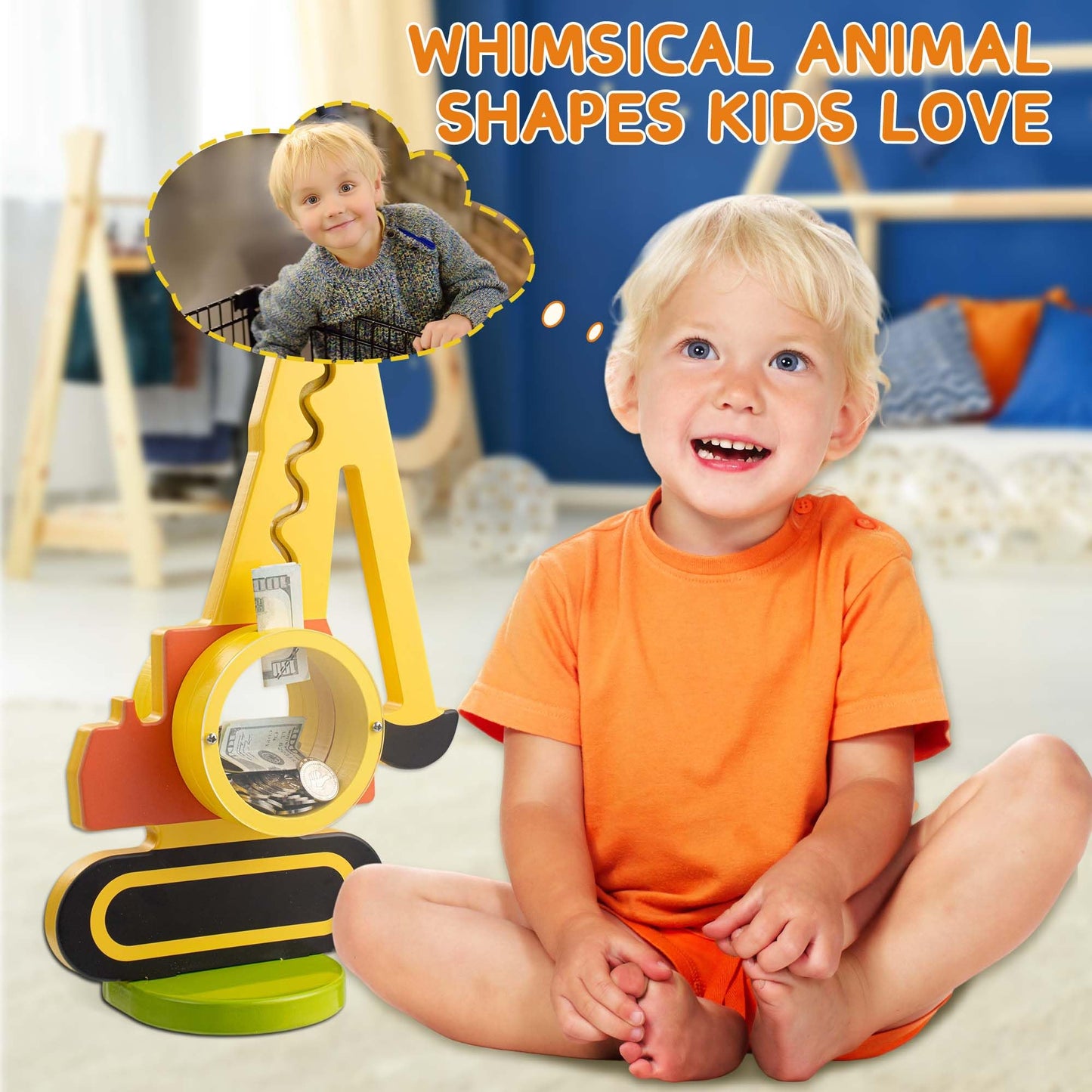 AORCMITN Wooden Excavator Piggy Bank for Kids – Interactive, Personalizable Saving Toy