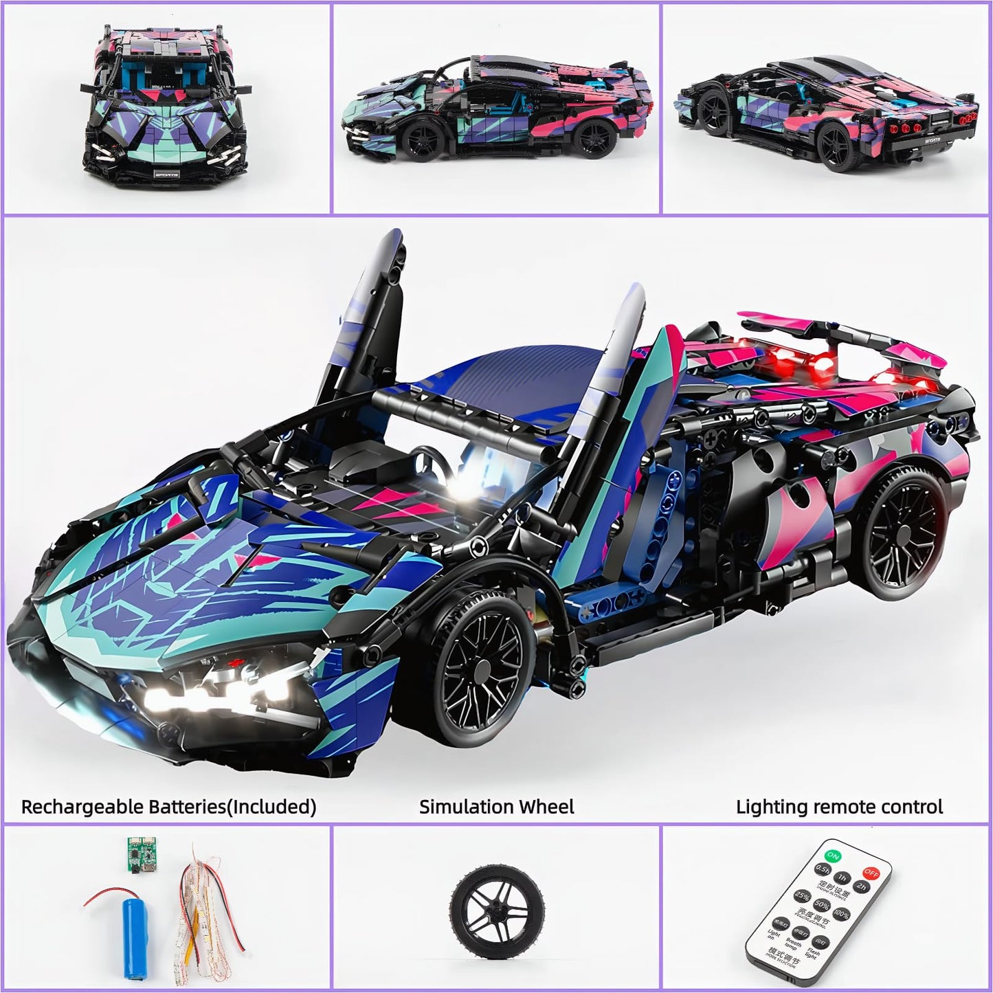 AoreSpty 1280-Piece Dual-Mode RC Car Kit — 1:14 Scale STEM Toy with LED Lights & Rechargeable Battery | Build Your Own RC Car