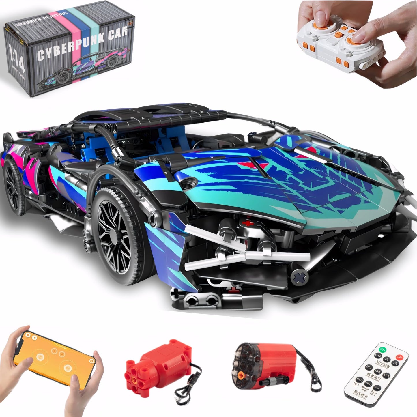 AoreSpty 1280-Piece Dual-Mode RC Car Kit — 1:14 Scale STEM Toy with LED Lights & Rechargeable Battery | Build Your Own RC Car