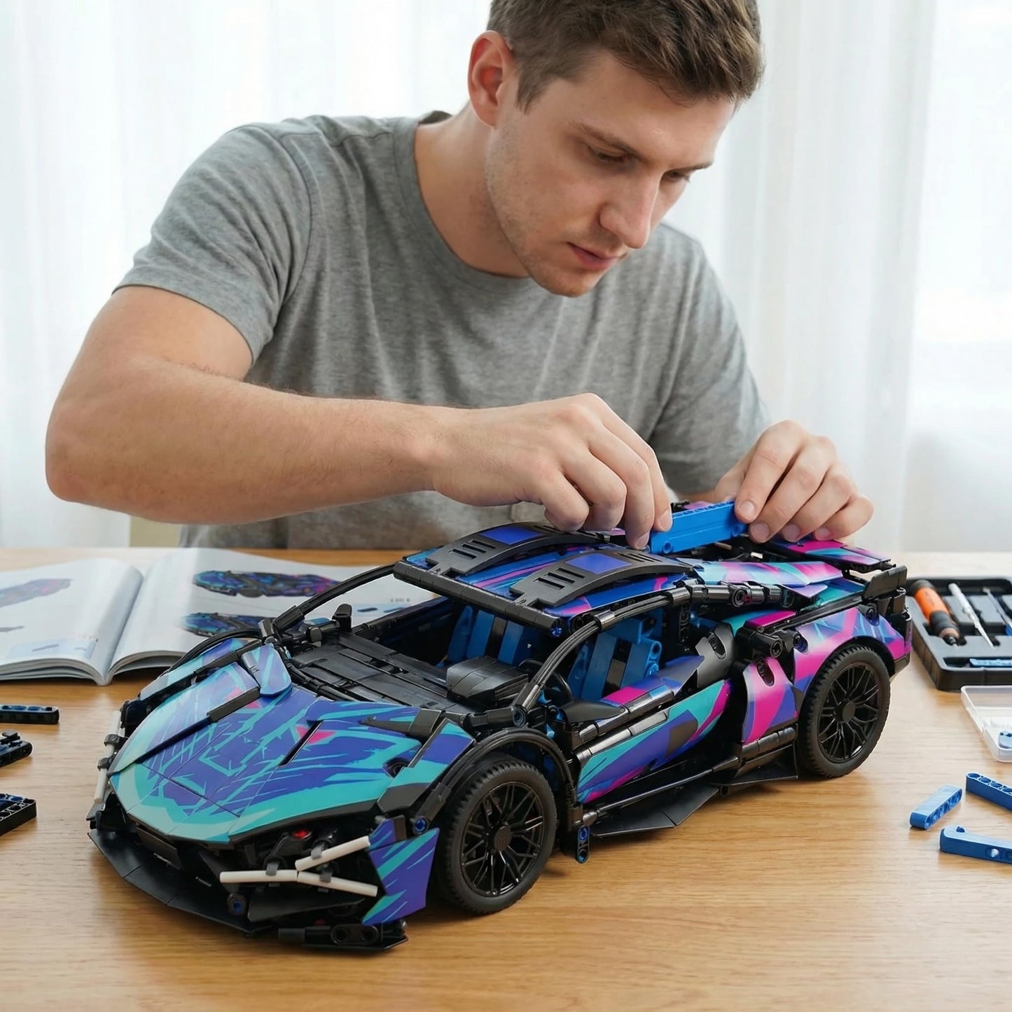 AoreSpty 1280-Piece Dual-Mode RC Car Kit — 1:14 Scale STEM Toy with LED Lights & Rechargeable Battery | Build Your Own RC Car