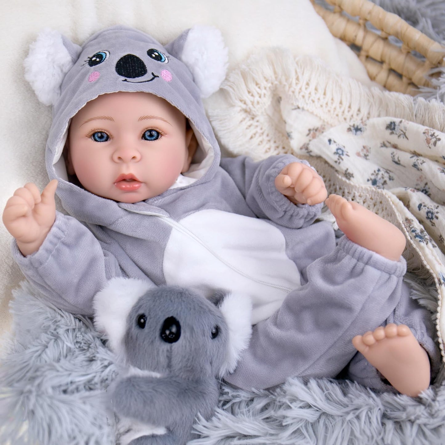 Aori 17-Inch Lifelike Baby Doll — Realistic Soft Body, Grey Outfit | Role Play & Adoption Day