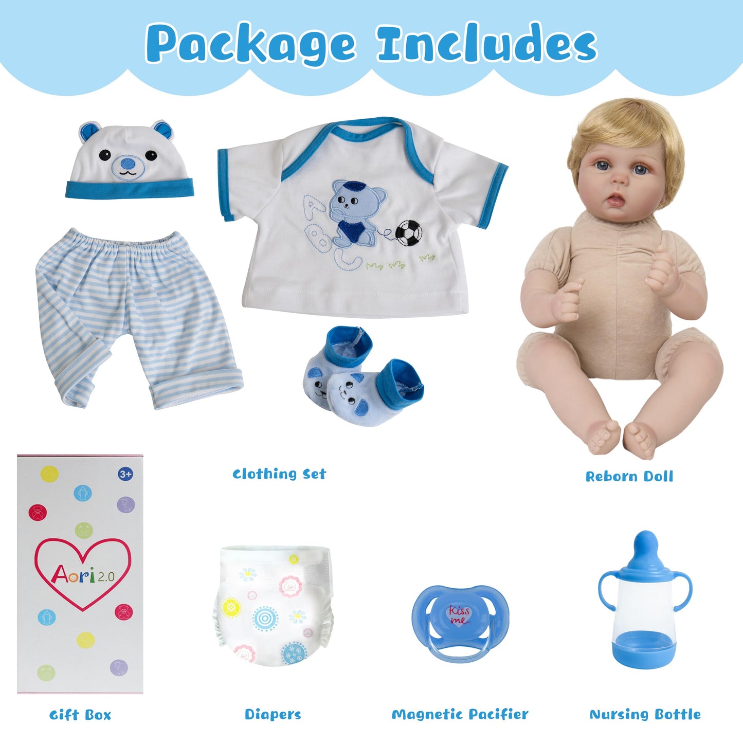 Reborn Baby Doll 22-Inch Boy by Aori 2.0 – Realistic Soft Skin & Accessories