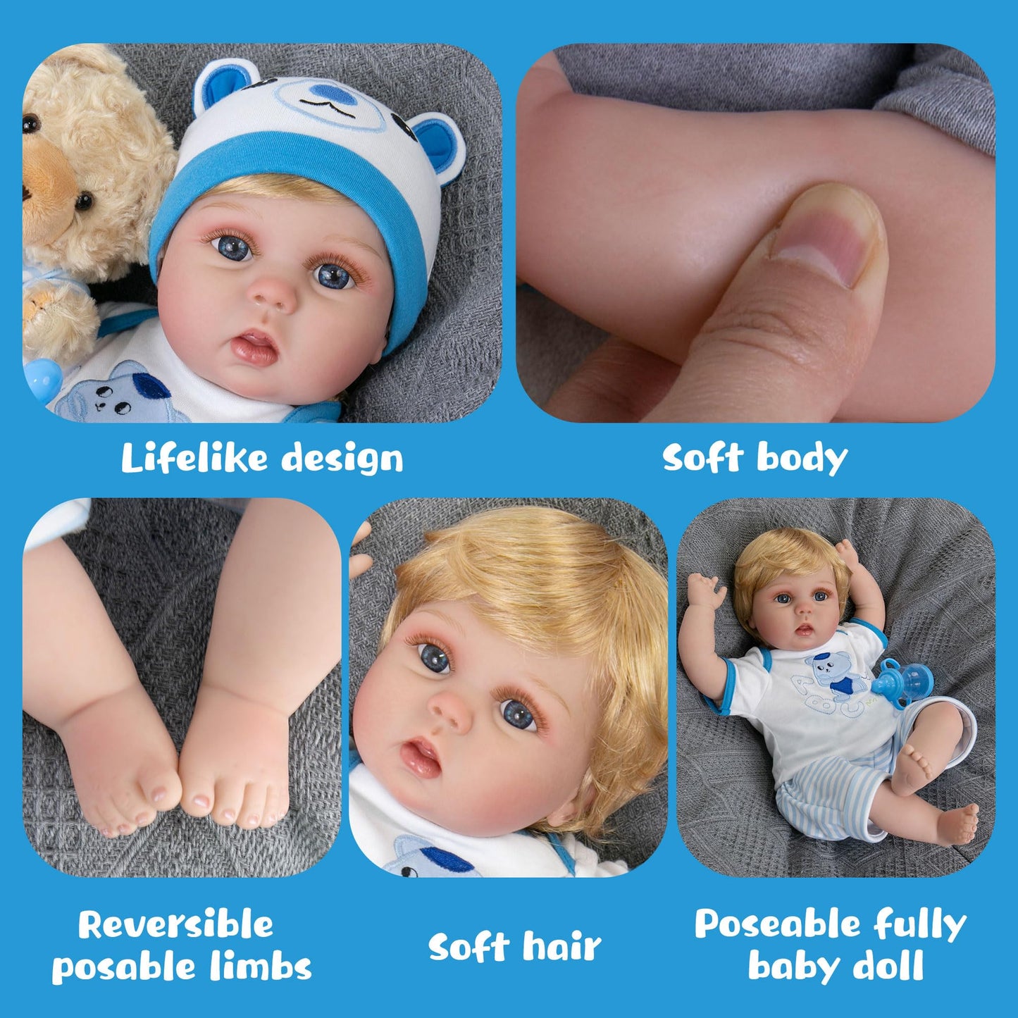 Reborn Baby Doll 22-Inch Boy by Aori 2.0 – Realistic Soft Skin & Accessories
