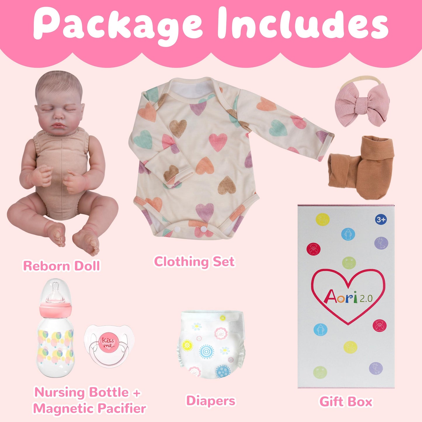 Aori 2.0 Lifelike Reborn Baby Doll – 20-Inch Realistic Newborn Girl with Weighted Body | Gift for Kids 3+