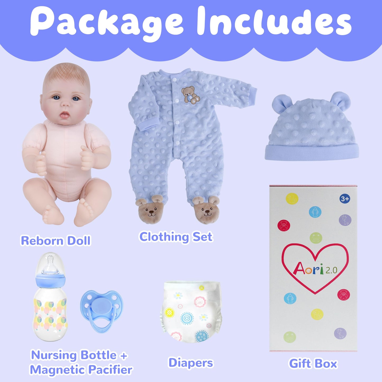 Aori 2.0 Lifelike Reborn Baby Doll – 18-Inch Poseable Realistic Baby Boy