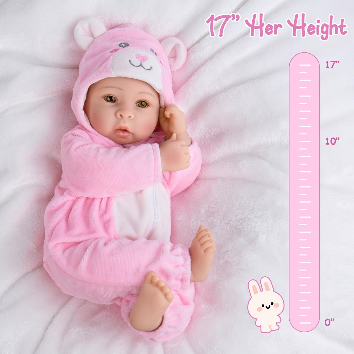 Aori 17-Inch Realistic Baby Doll with Feeding Kit – Lifelike Baby Girl for Nurturing Play