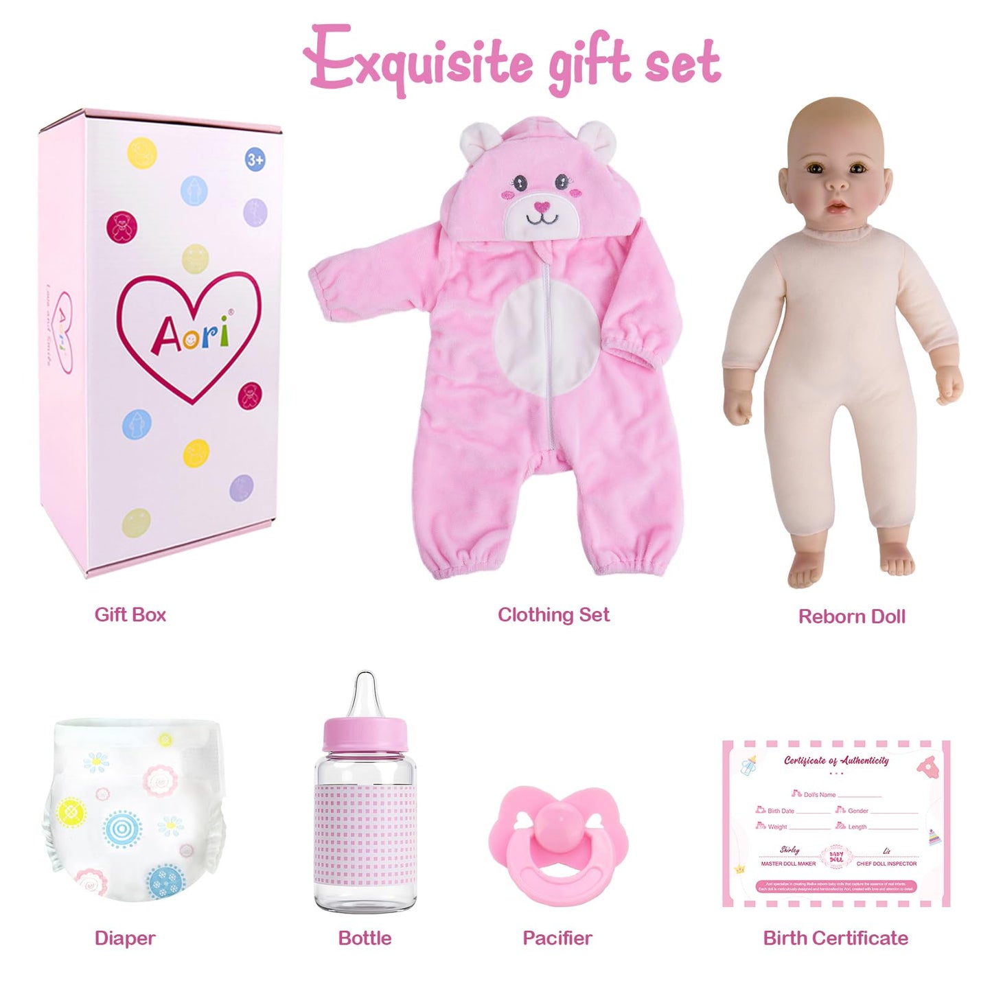 Aori 17-Inch Realistic Baby Doll with Feeding Kit – Lifelike Baby Girl for Nurturing Play