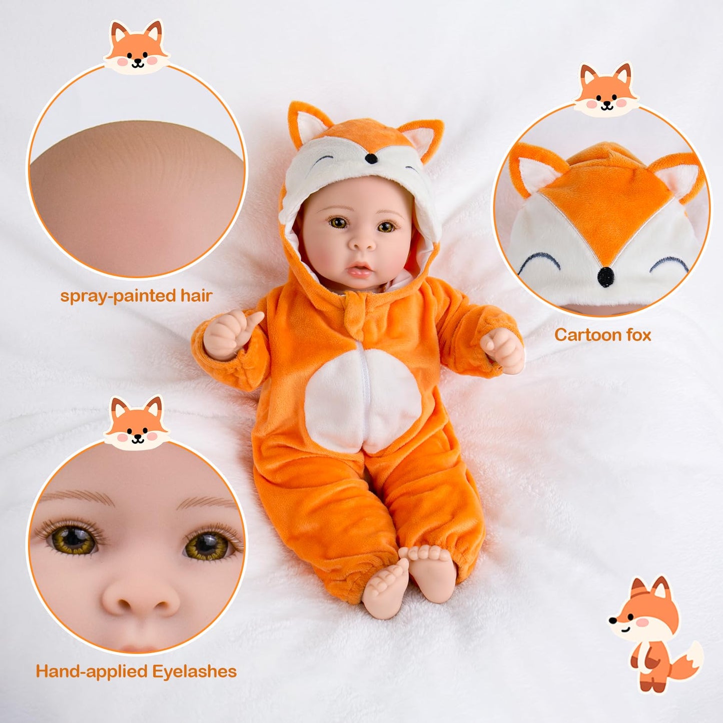 Aori Baby Dolls - 17-Inch Real Life Doll with Ultra-Soft Body & Fox Outfits for Girls 3+