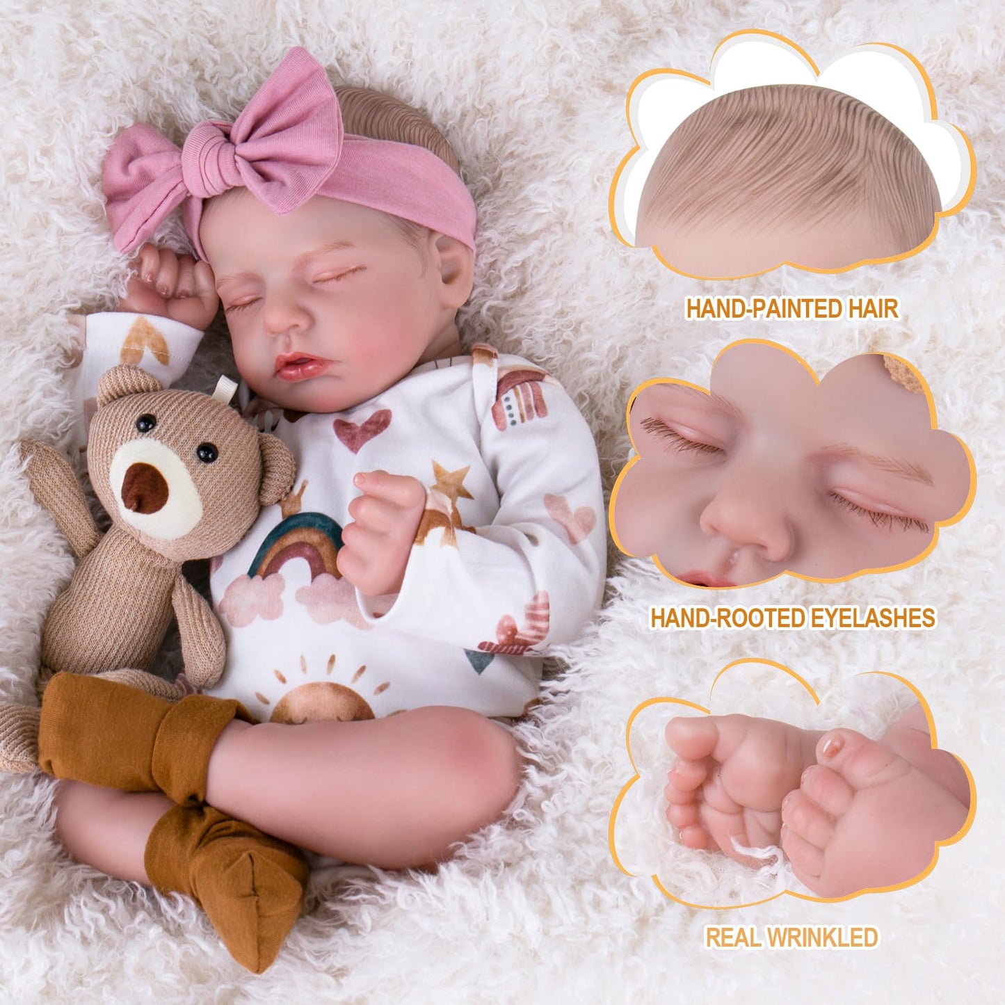 Aori Lifelike Reborn Baby Dolls 20-Inch — Realistic Sleeping Newborn Girl with Rainbow Clothes