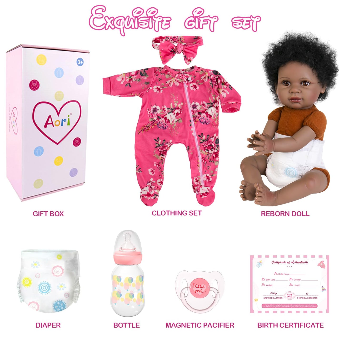 Aori Black Reborn Baby Doll Girl — 22in Lifelike, Weighted & Poseable