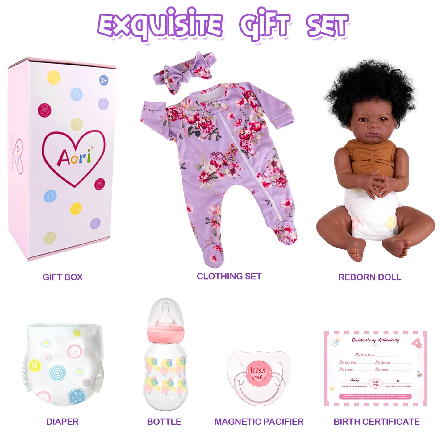 Aori Black Reborn Baby Doll Girl 20-Inch – Realistic Lifelike Black American Doll with Weighted Cloth Body