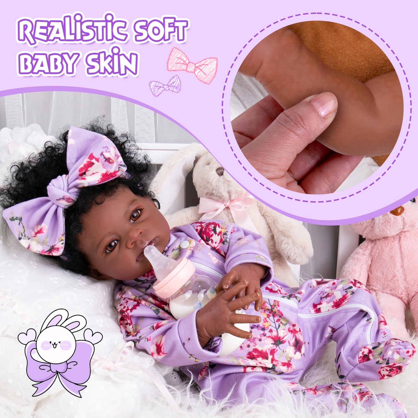 Aori Black Reborn Baby Doll Girl 20-Inch – Realistic Lifelike Black American Doll with Weighted Cloth Body