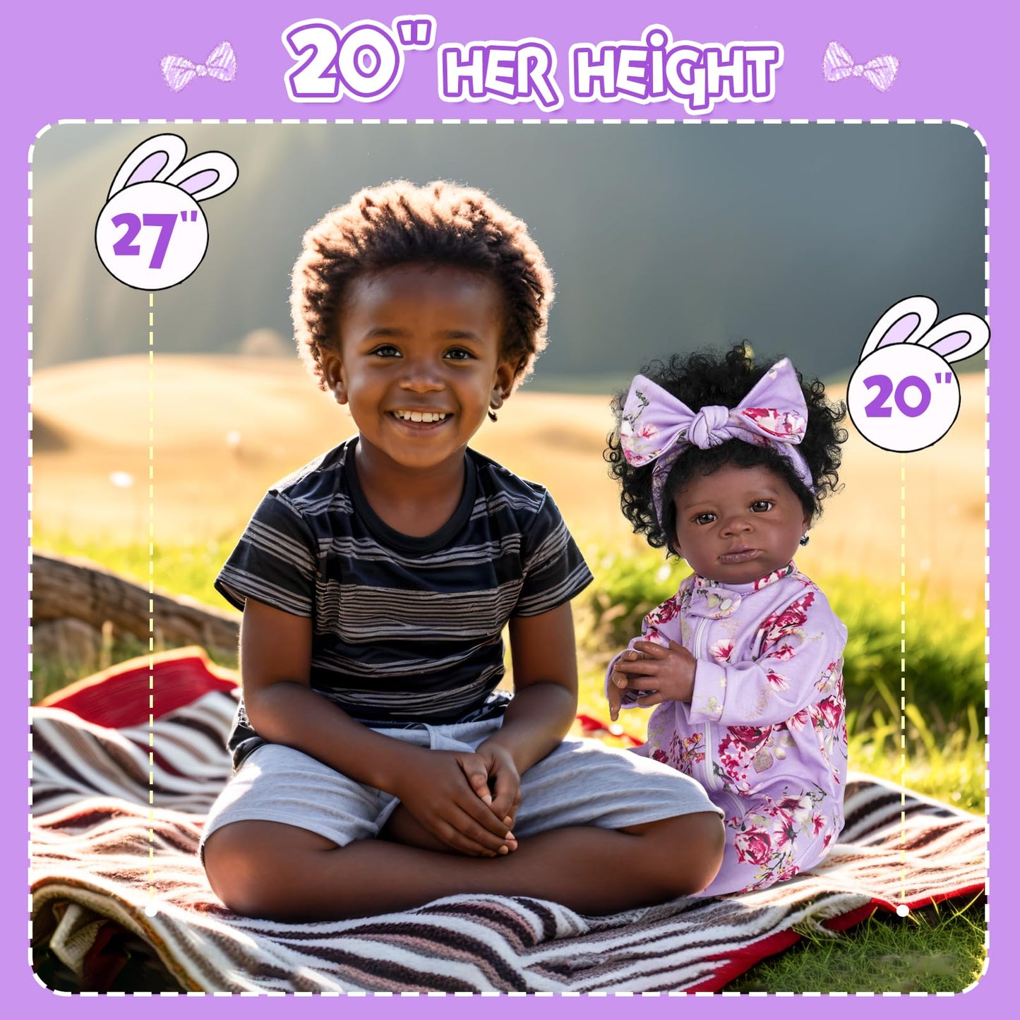 Aori Black Reborn Baby Doll Girl 20-Inch – Realistic Lifelike Black American Doll with Weighted Cloth Body
