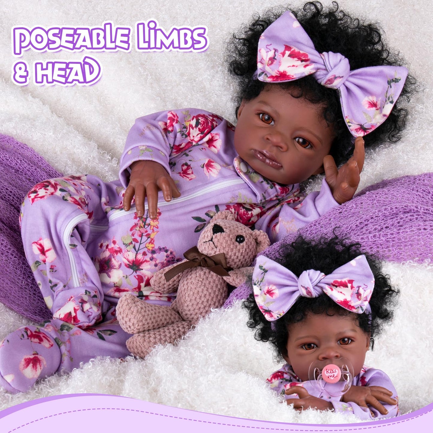 Aori Black Reborn Baby Doll Girl 20-Inch – Realistic Lifelike Black American Doll with Weighted Cloth Body