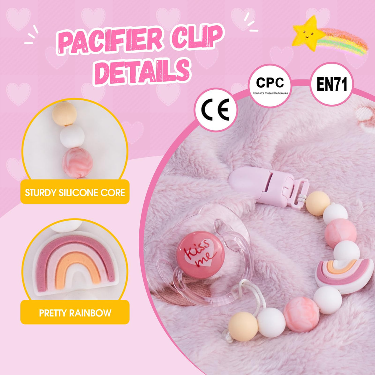 Aori Magnetic Pacifier Clips for Reborn Dolls - Pink