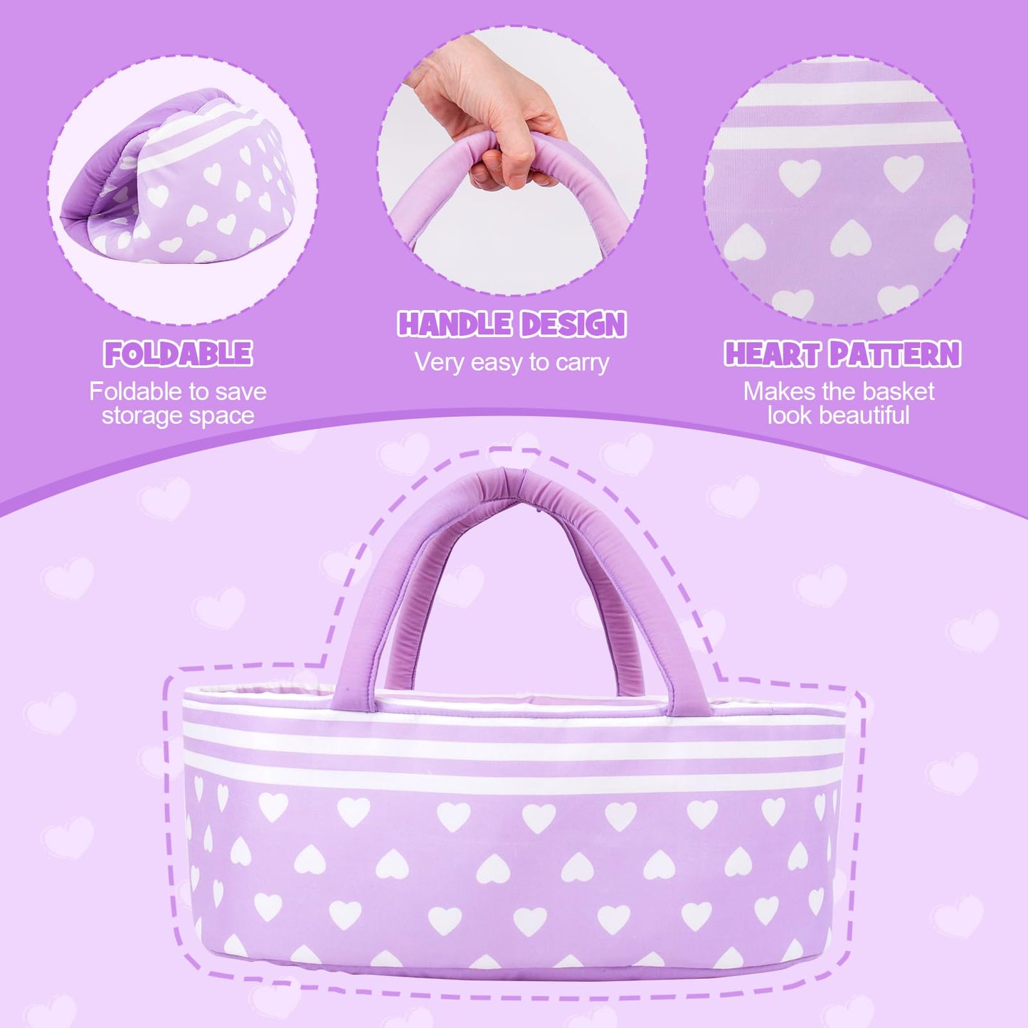 Aori 7-Piece Reborn Doll Clothes Set with Purple Bassinet for 17–22 Inch Dolls