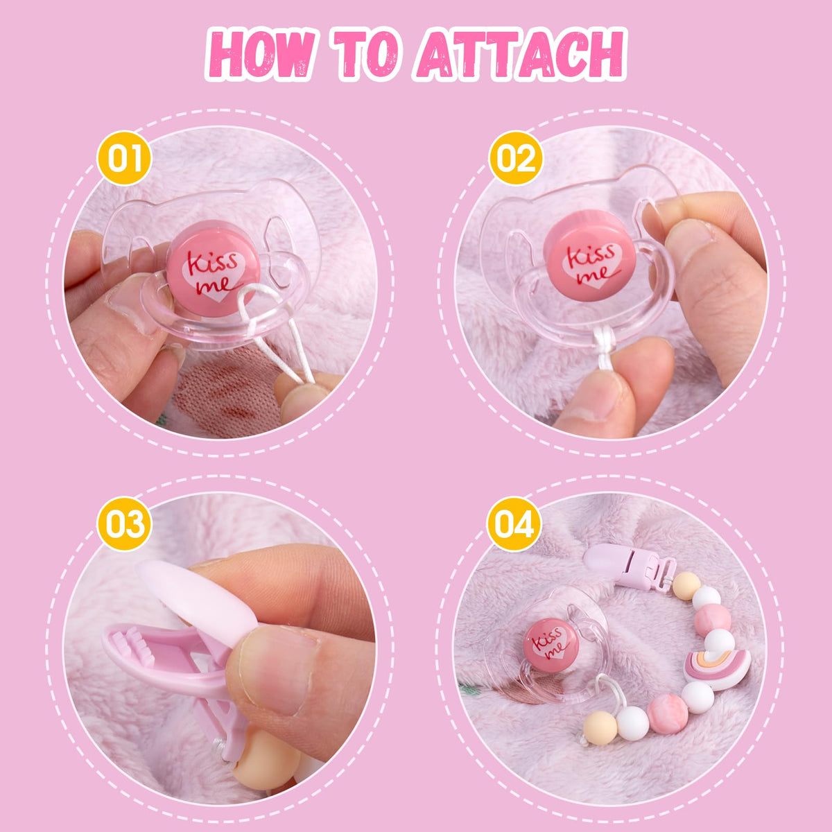 Aori Magnetic Pacifier Clips for Reborn Dolls - Pink