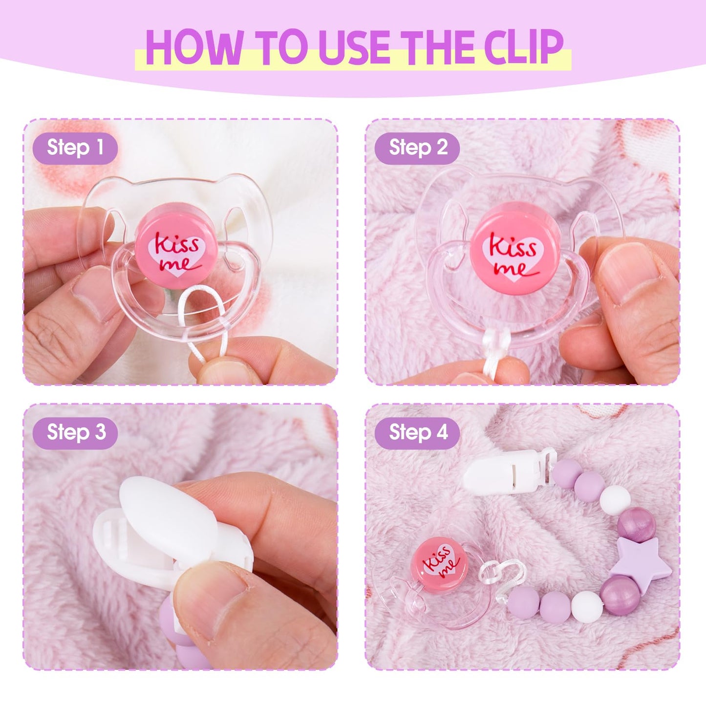 Aori Reborn Doll Magnetic Pacifier Clip Set – Purple