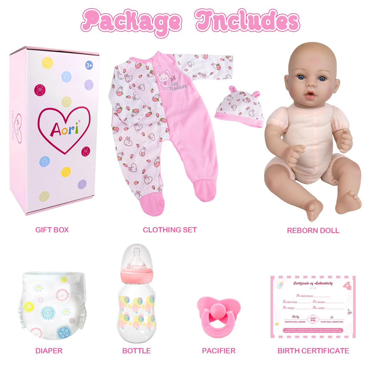 Aori Lifelike Reborn Baby Doll 18'' - Realistic Newborn Girl, Weighted Body, Pink Outfit