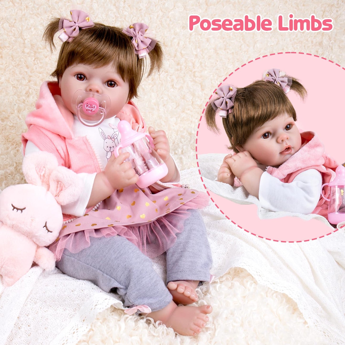 Aori Realistic Reborn Baby Doll – 22-Inch Lifelike Newborn Girl in Pink Outfit