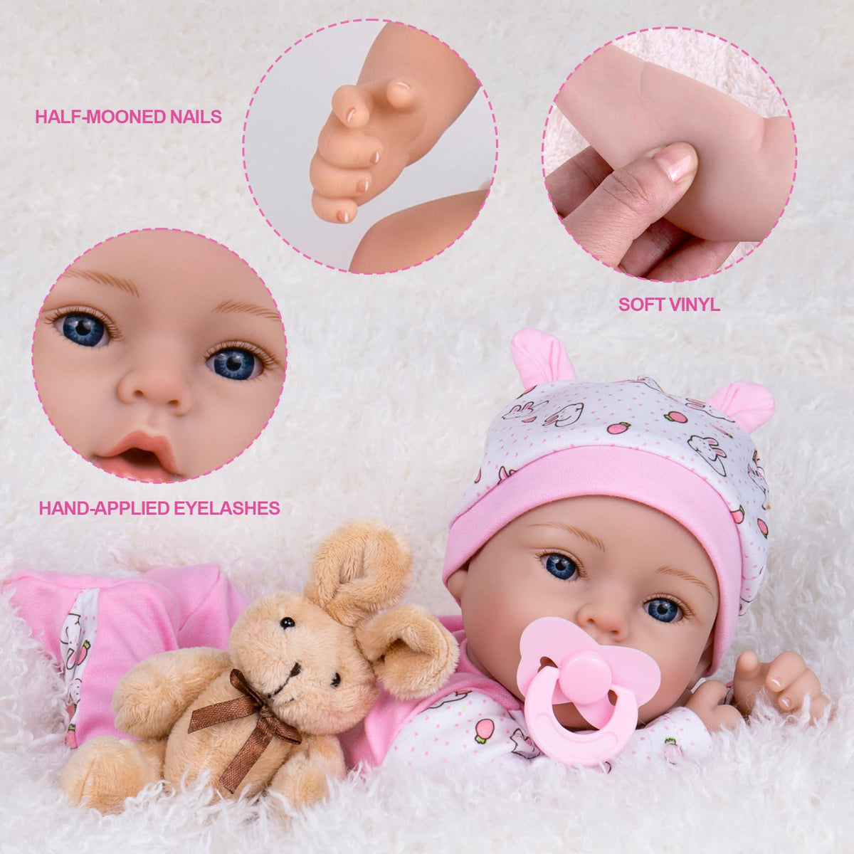 Aori Lifelike Reborn Baby Doll 18'' - Realistic Newborn Girl, Weighted Body, Pink Outfit