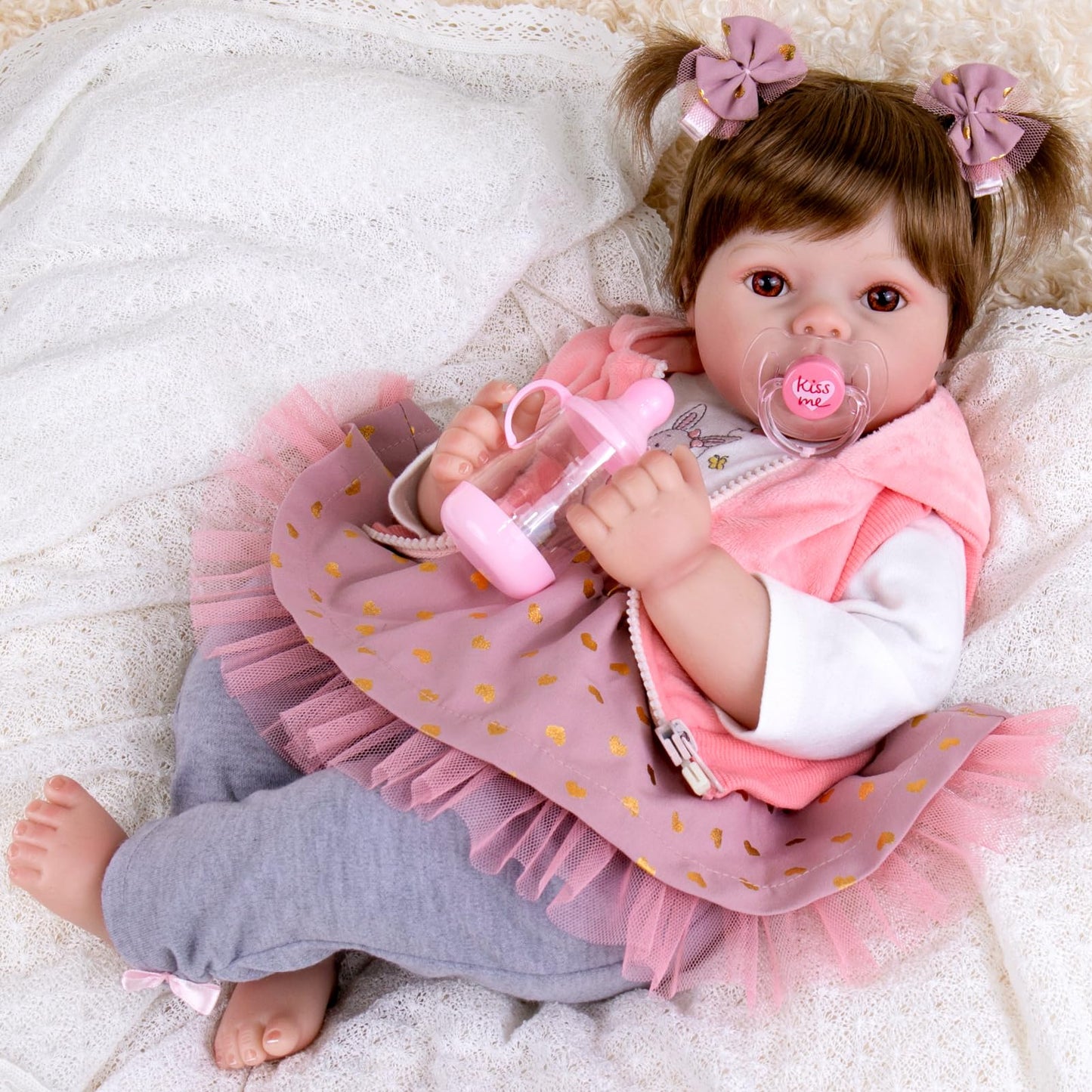 Aori Realistic Reborn Baby Doll – 22-Inch Lifelike Newborn Girl in Pink Outfit