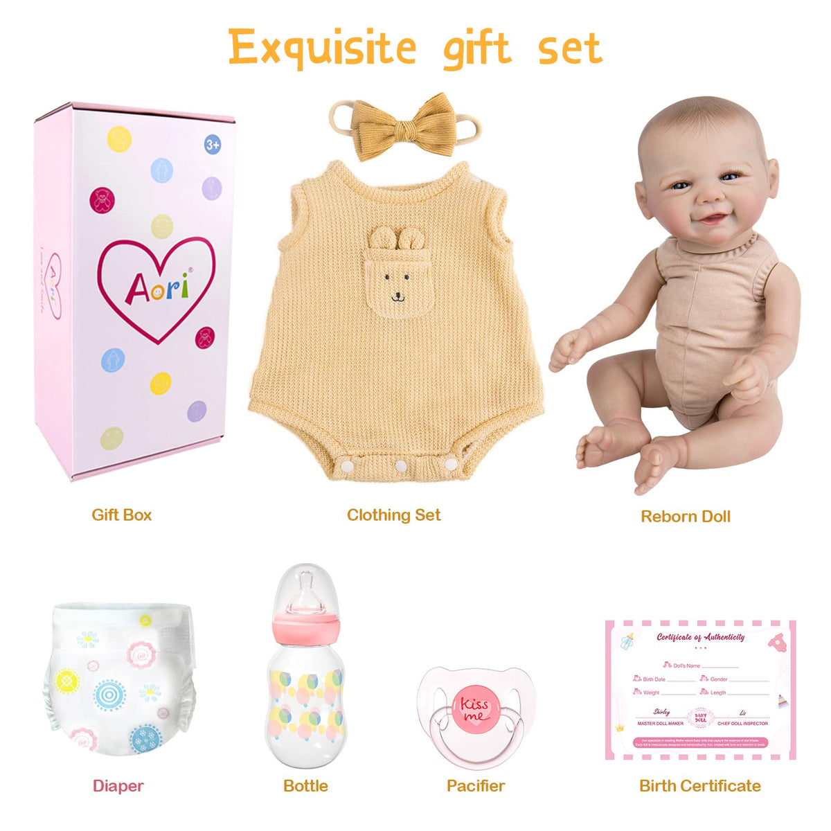 Aori Lifelike Reborn Baby Doll - 20-Inch Realistic Newborn Girl, Weighted & Poseable