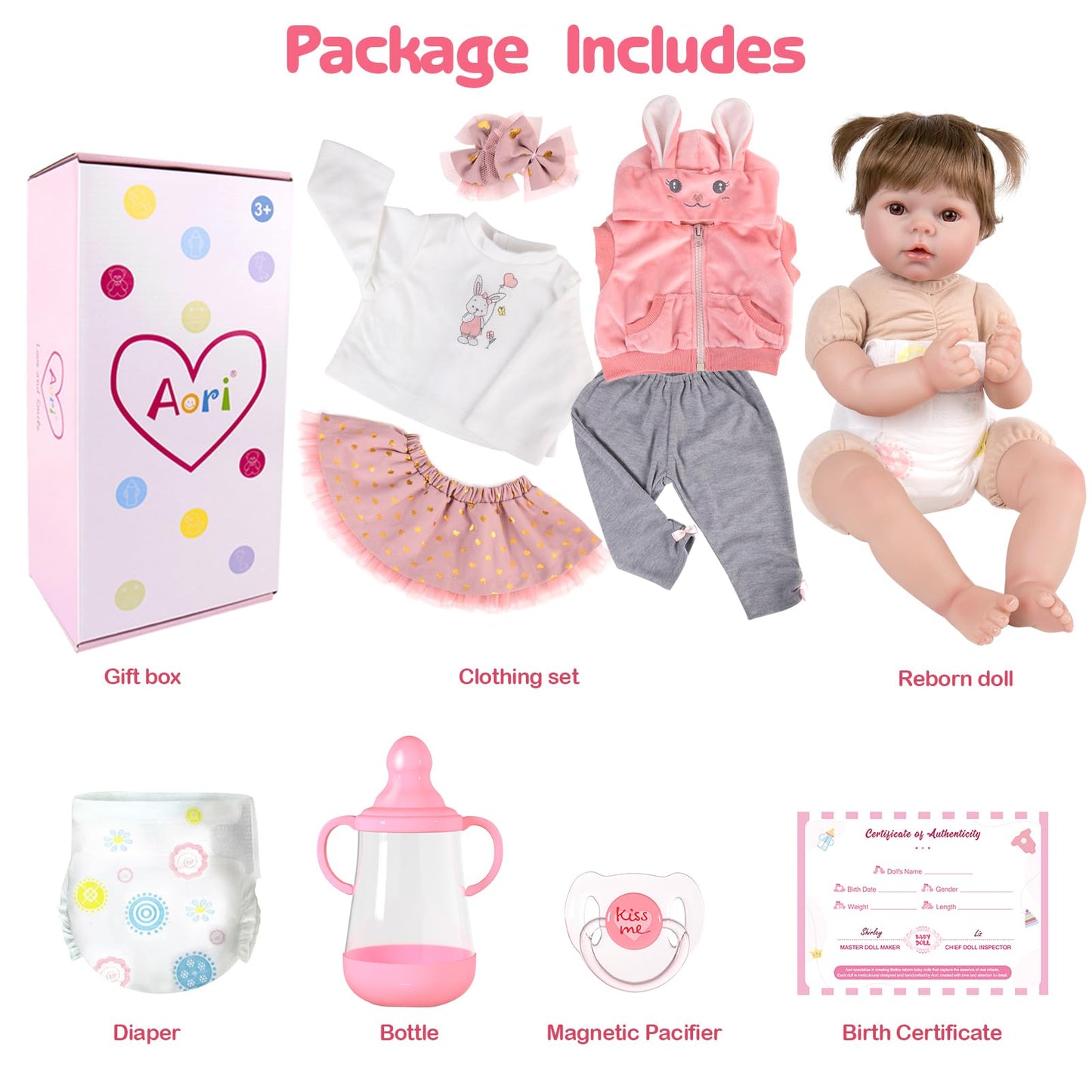Aori Realistic Reborn Baby Doll – 22-Inch Lifelike Newborn Girl in Pink Outfit