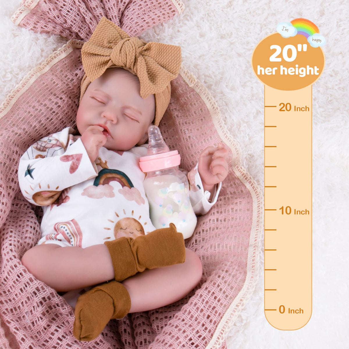 Aori Lifelike Reborn Baby Dolls 20-Inch — Realistic Sleeping Newborn Girl with Rainbow Clothes