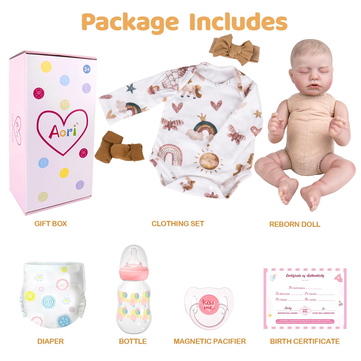 Aori Lifelike Reborn Baby Dolls 20-Inch — Realistic Sleeping Newborn Girl with Rainbow Clothes