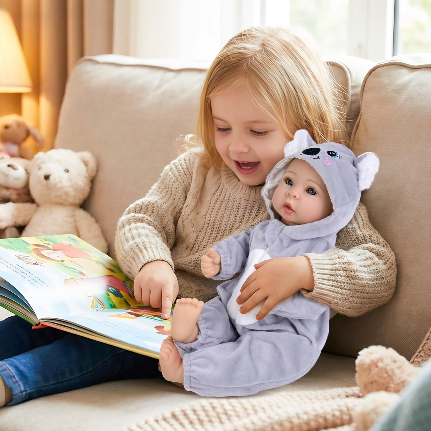 Aori 17-Inch Lifelike Baby Doll — Realistic Soft Body, Grey Outfit | Role Play & Adoption Day