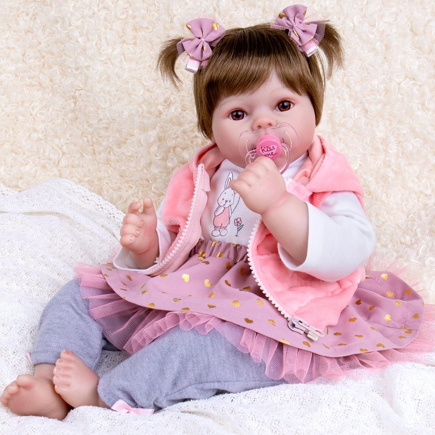 Aori Realistic Reborn Baby Doll – 22-Inch Lifelike Newborn Girl in Pink Outfit
