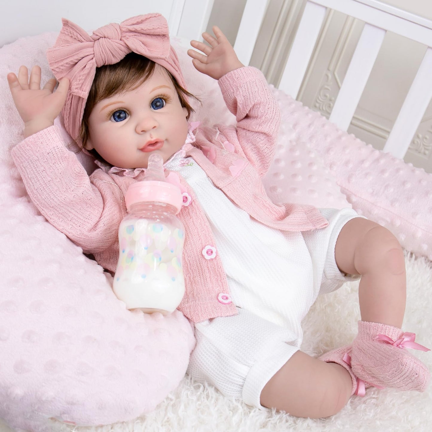 Aori Realistic Reborn Baby Dolls - 22 Inch Lifelike Baby Girl with Feeding Bottle & Pacifier