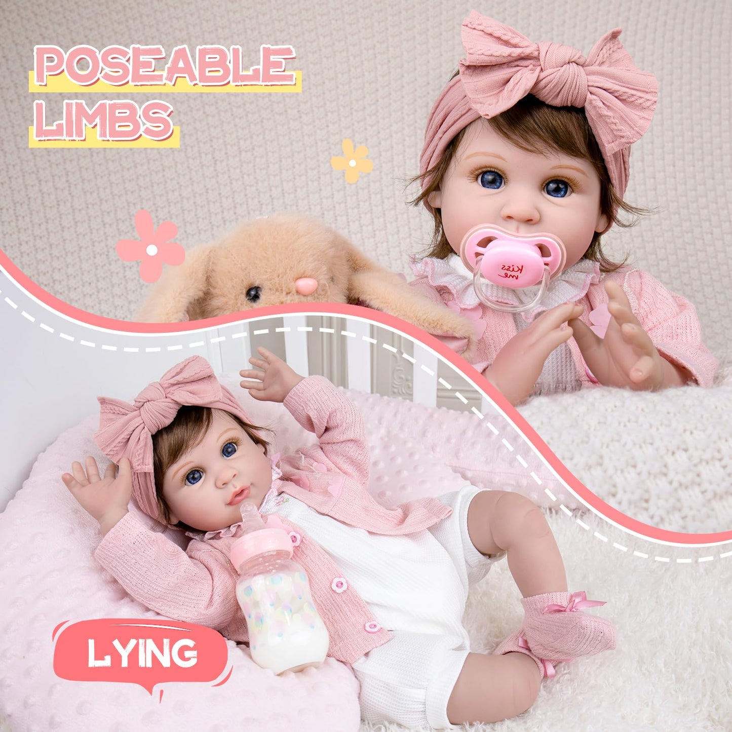 Aori Realistic Reborn Baby Dolls - 22 Inch Lifelike Baby Girl with Feeding Bottle & Pacifier