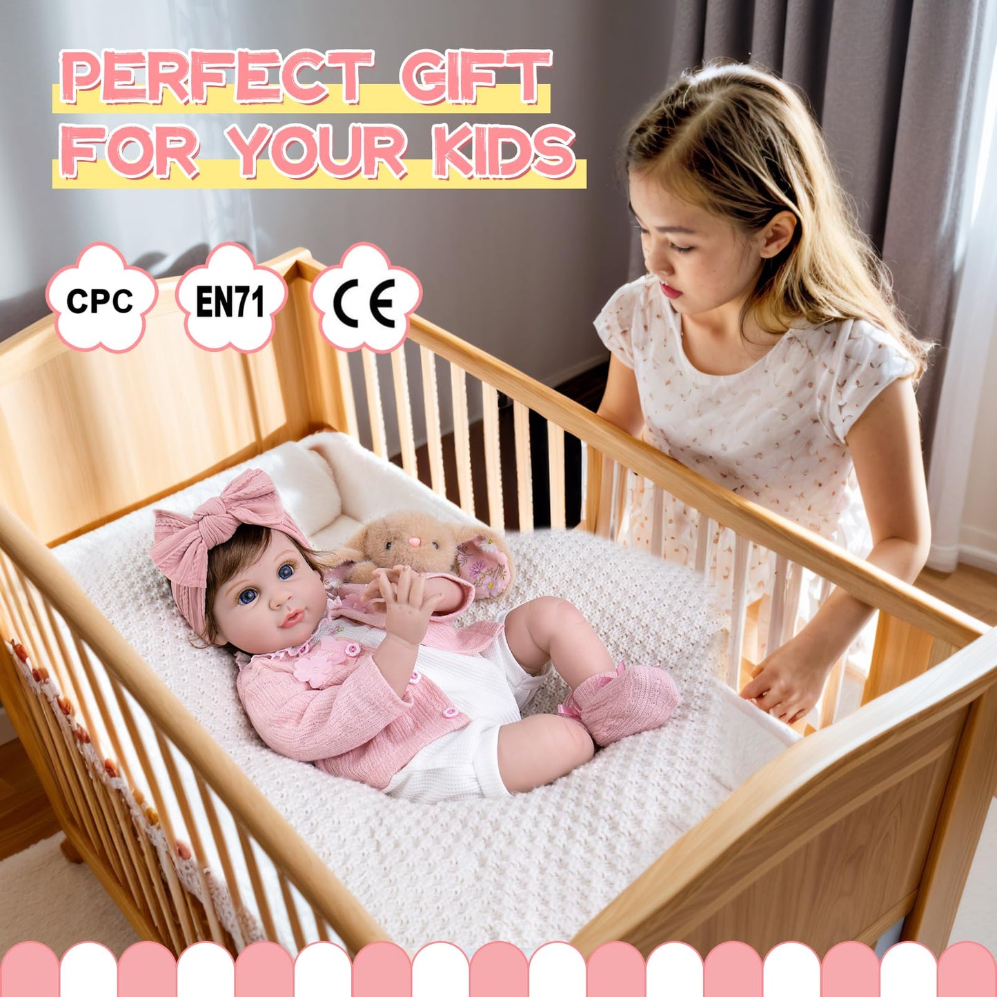 Aori Realistic Reborn Baby Dolls - 22 Inch Lifelike Baby Girl with Feeding Bottle & Pacifier