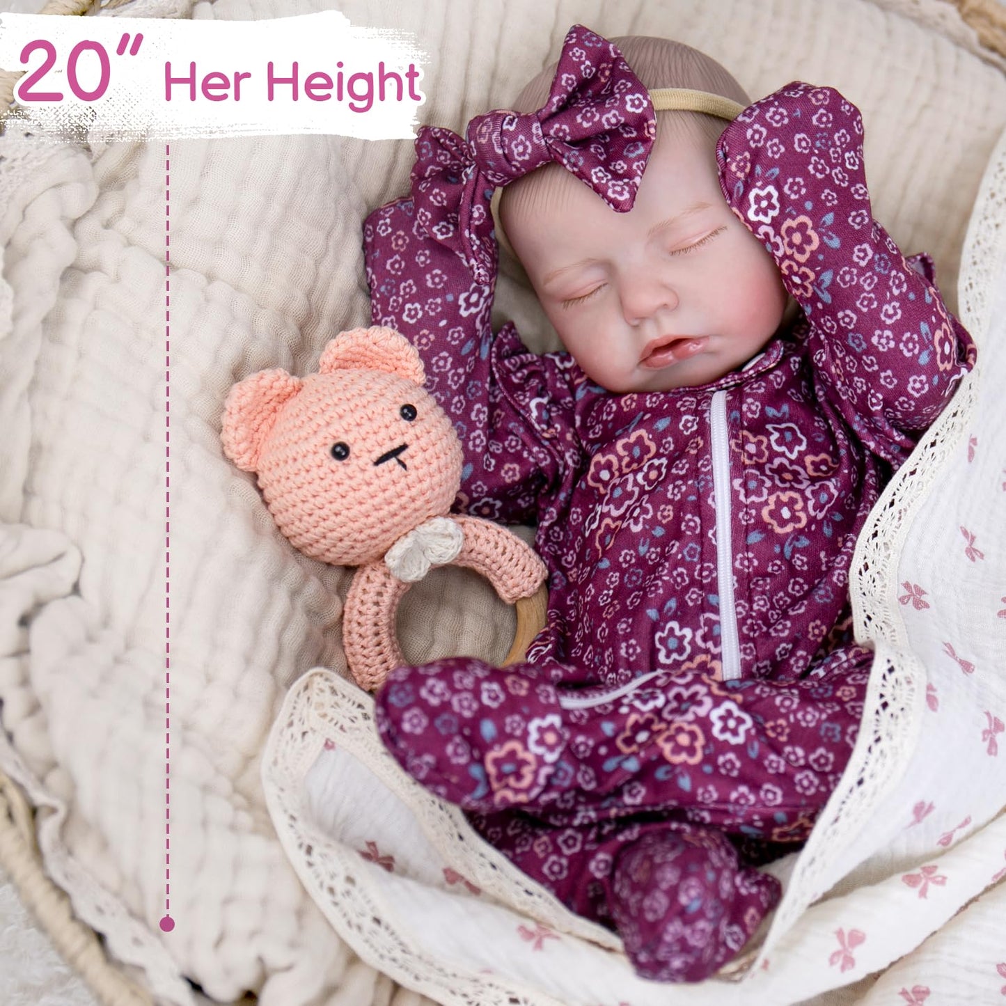 Aori 20 Inch Lifelike Reborn Baby Doll – Realistic Weighted Newborn Sleeping Girl with Outfit