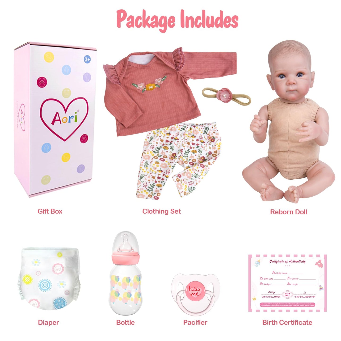 Aori Reborn Baby Dolls Girl – 20 Inch Realistic Lifelike Doll with Weighted Cloth Body and Outfits