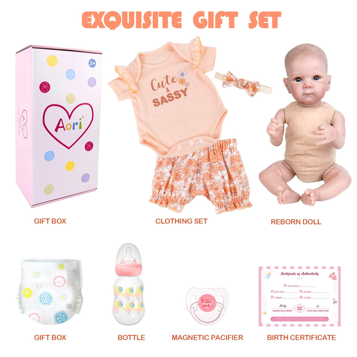 Aori Reborn Baby Doll Girl – 20-Inch Lifelike with Poseable Limbs & Feeding Kit | Gift for Kids 3+