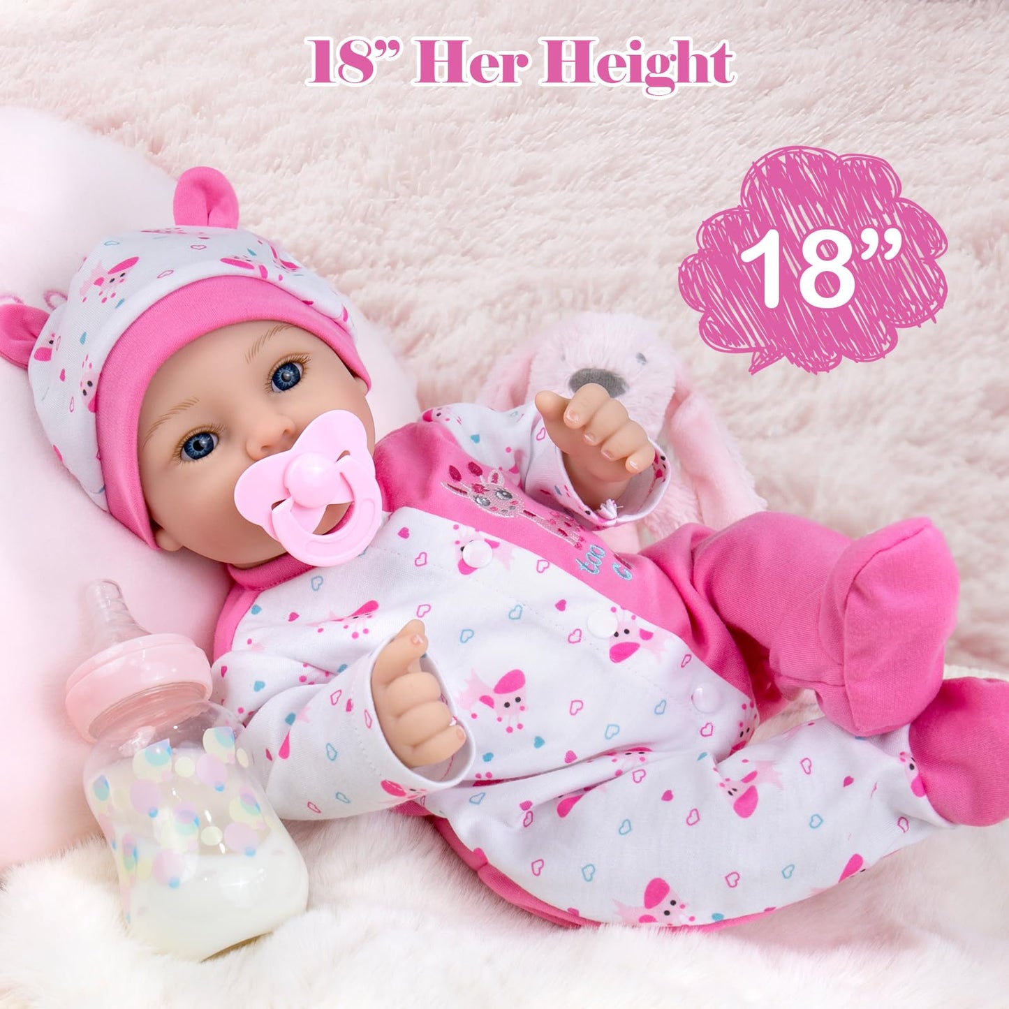 Aori Reborn Baby Doll Girl 18'' – Realistic Newborn with Pink Feeding Accessories | Weighted, Safe for Kids 3+
