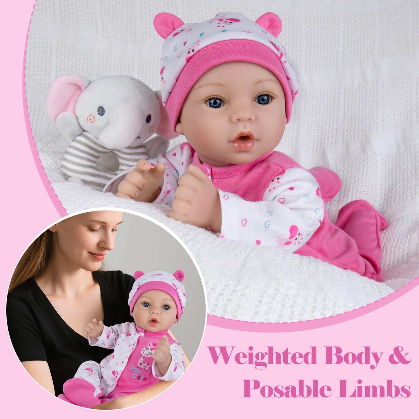 Aori Reborn Baby Doll Girl 18'' – Realistic Newborn with Pink Feeding Accessories | Weighted, Safe for Kids 3+