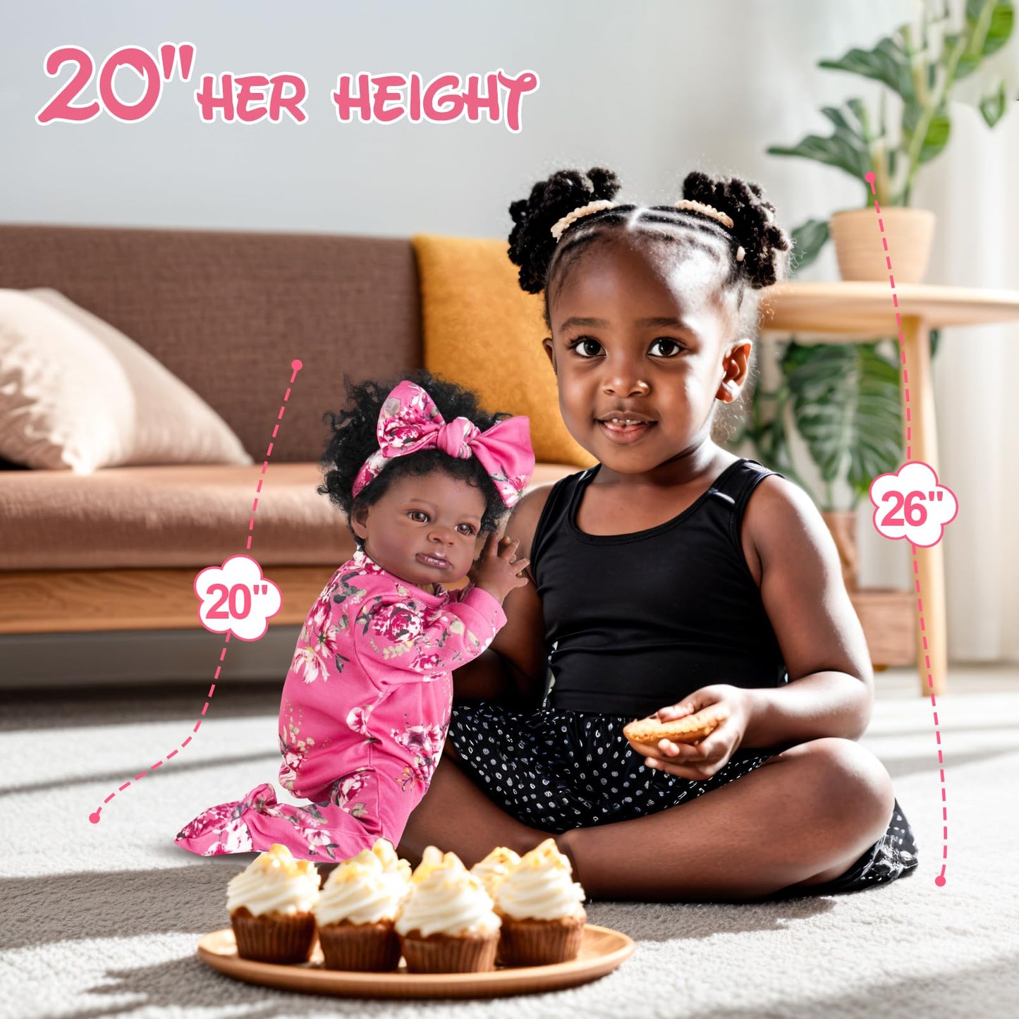 Aori Reborn Black Girl Doll - 20-Inch Realistic Newborn with Feeding Accessories