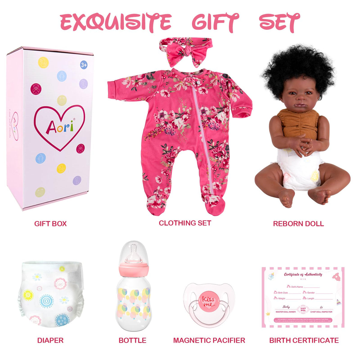 Aori Reborn Black Girl Doll - 20-Inch Realistic Newborn with Feeding Accessories
