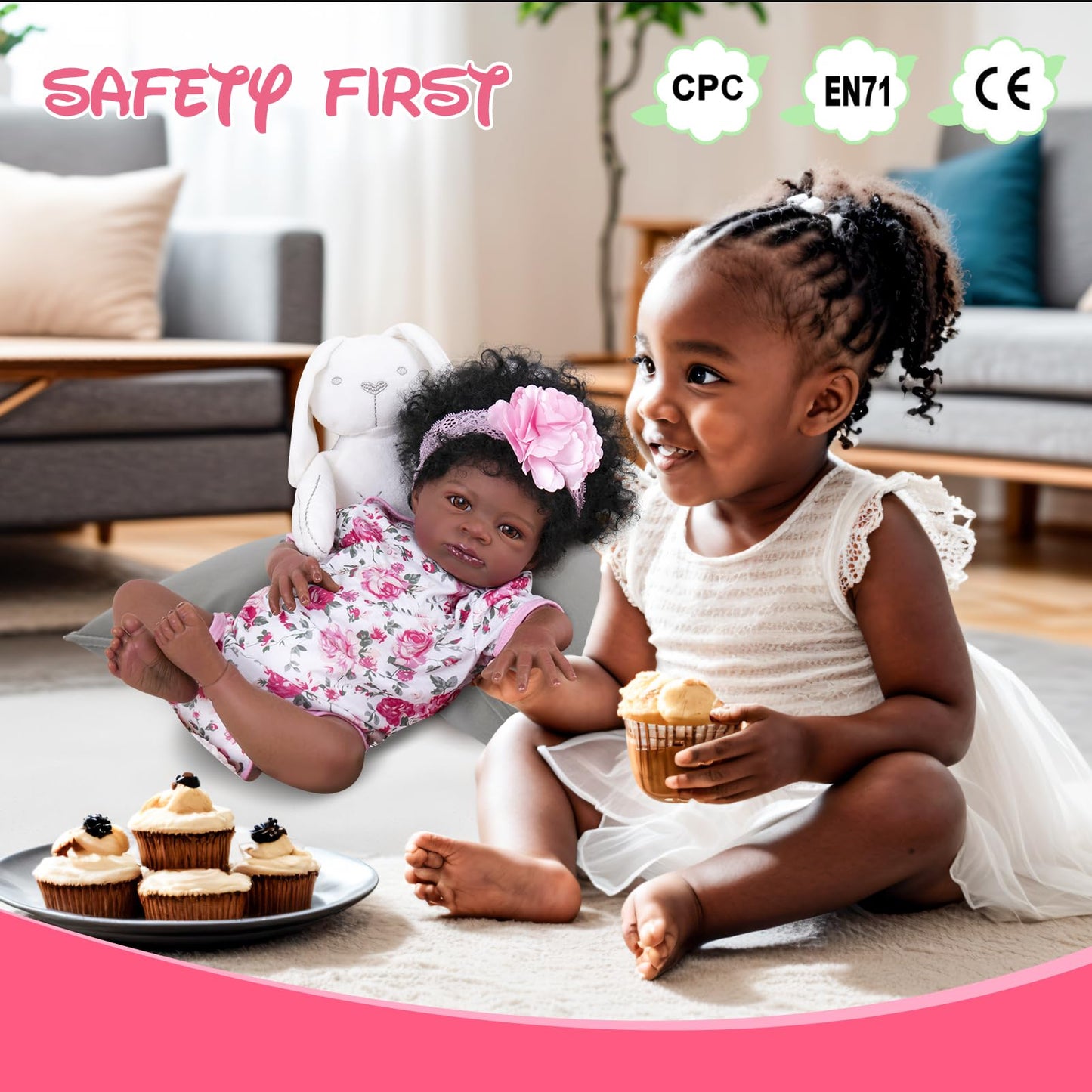 Aori Reborn Black Girl Doll - 20-Inch Realistic Newborn with Feeding Accessories