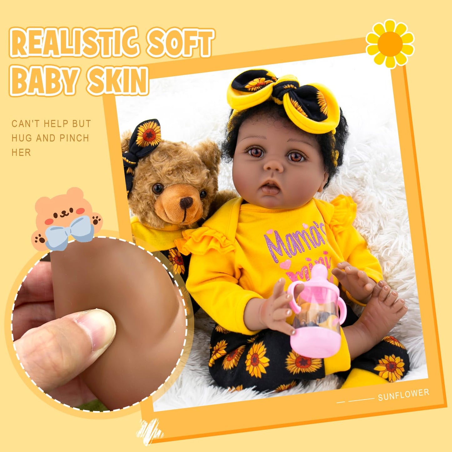 Aori Reborn Baby Doll Black 22in – Realistic Lifesize Doll for Kids