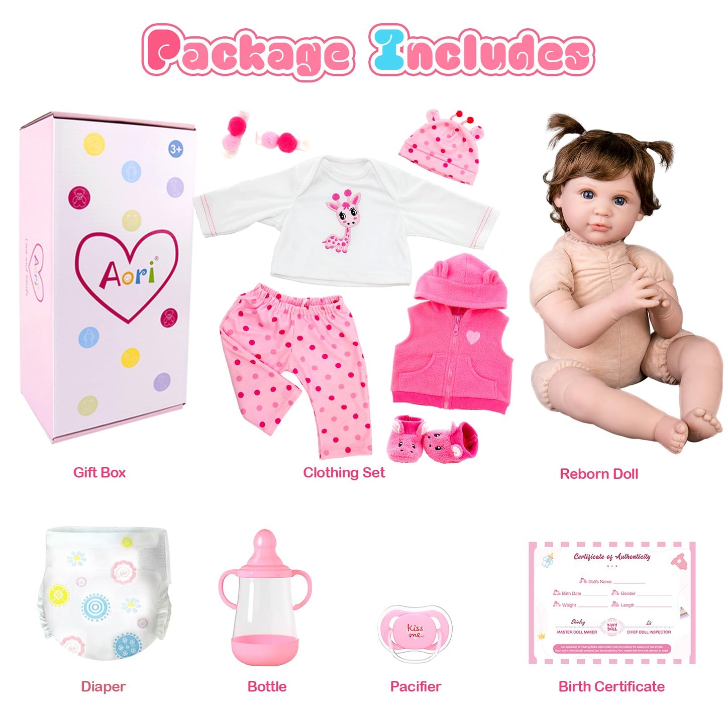 Aori Reborn Baby Doll 22-Inch - Realistic Lifelike Newborn with Accessories | Weighted Soft Vinyl Gift Set for Kids 3+