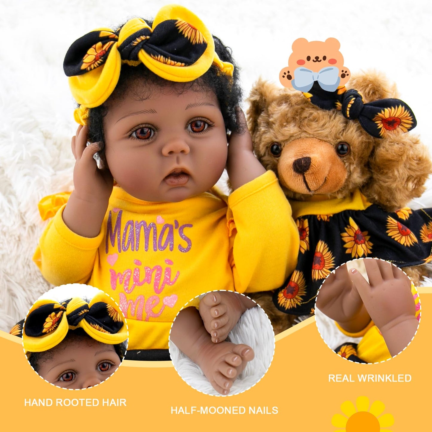Aori Reborn Baby Doll Black 22in – Realistic Lifesize Doll for Kids